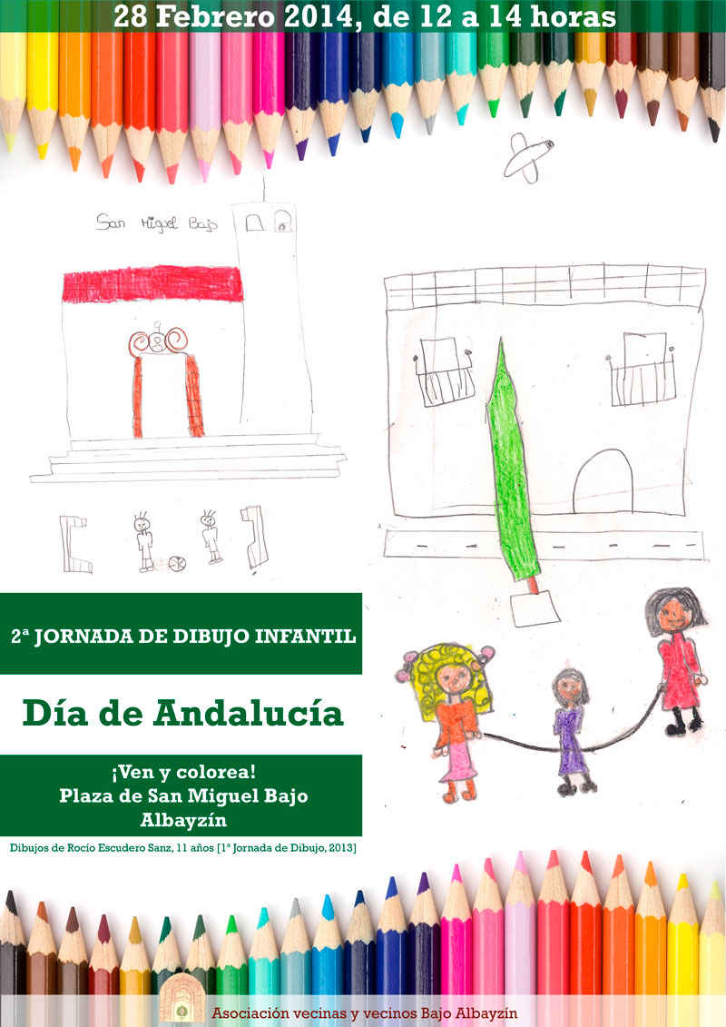 Cartel 2ª Jornada de dibujo infantil el Día de Andalucía. Asociación de Vecinos Bajo Albayzín 2014