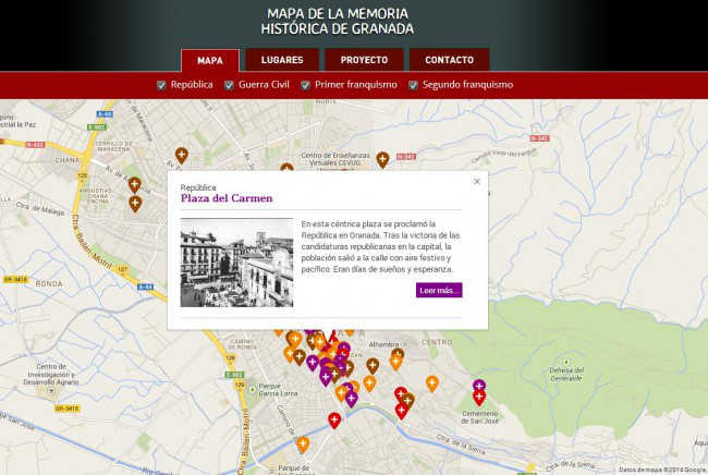 Ficha de la Plaza del carmen que figura en el Mapa de la Memoria Histórica de Granada. GiM 2014