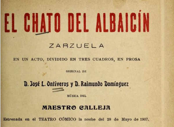 Portada del libro: Zarzuela El chato del Albaicín  de 1907