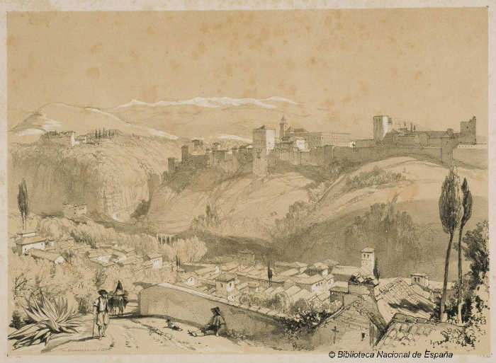 Vista General de la Alhambra [con el Albaicín en primer plano] Lewis 1833 BNE